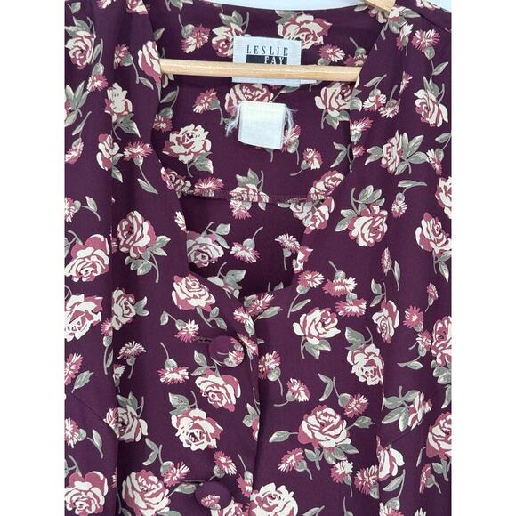 Vtg Leslie Fay Blouse Womens Plus 22W Button Up Roses 3/4 Sleeves 80's V-neck - Picture 2 of 6